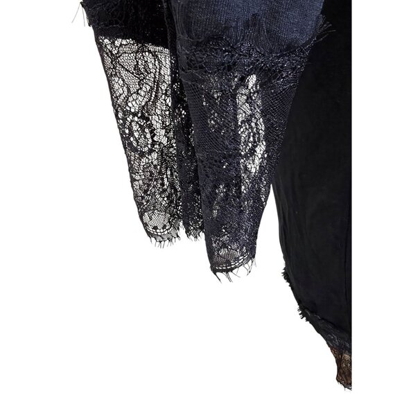 Vintage Womens Sheer Peignoir Dressing Gown Large Black Longline Lace Trim Sexy - Picture 6 of 10